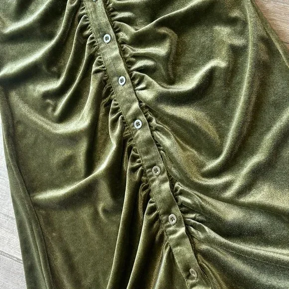 Mulla Olive Green Velour Button-Up Collared Dress – Women’s Medium - Picture 5 of 9